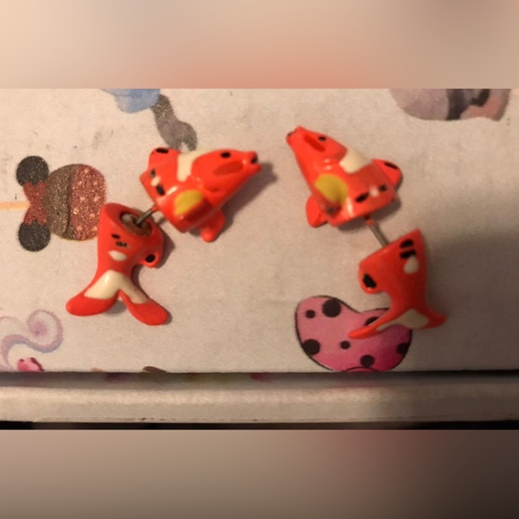 Unique Neon Orange Koi Fish Earrings - Picture 3 of 5